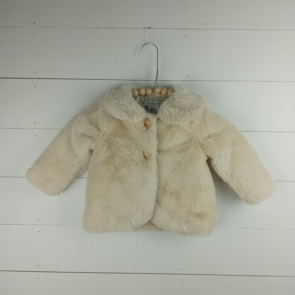 Rachel Zoe girls size 12 mos cream fuzzy snap large button coat slight collar